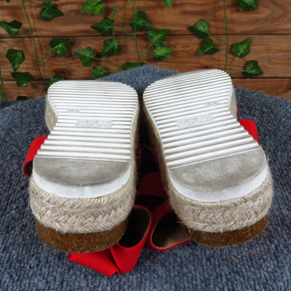 Time and Tru Women Sandal 11 Casual Summer‎ Red Fabric Espadrille Flatform